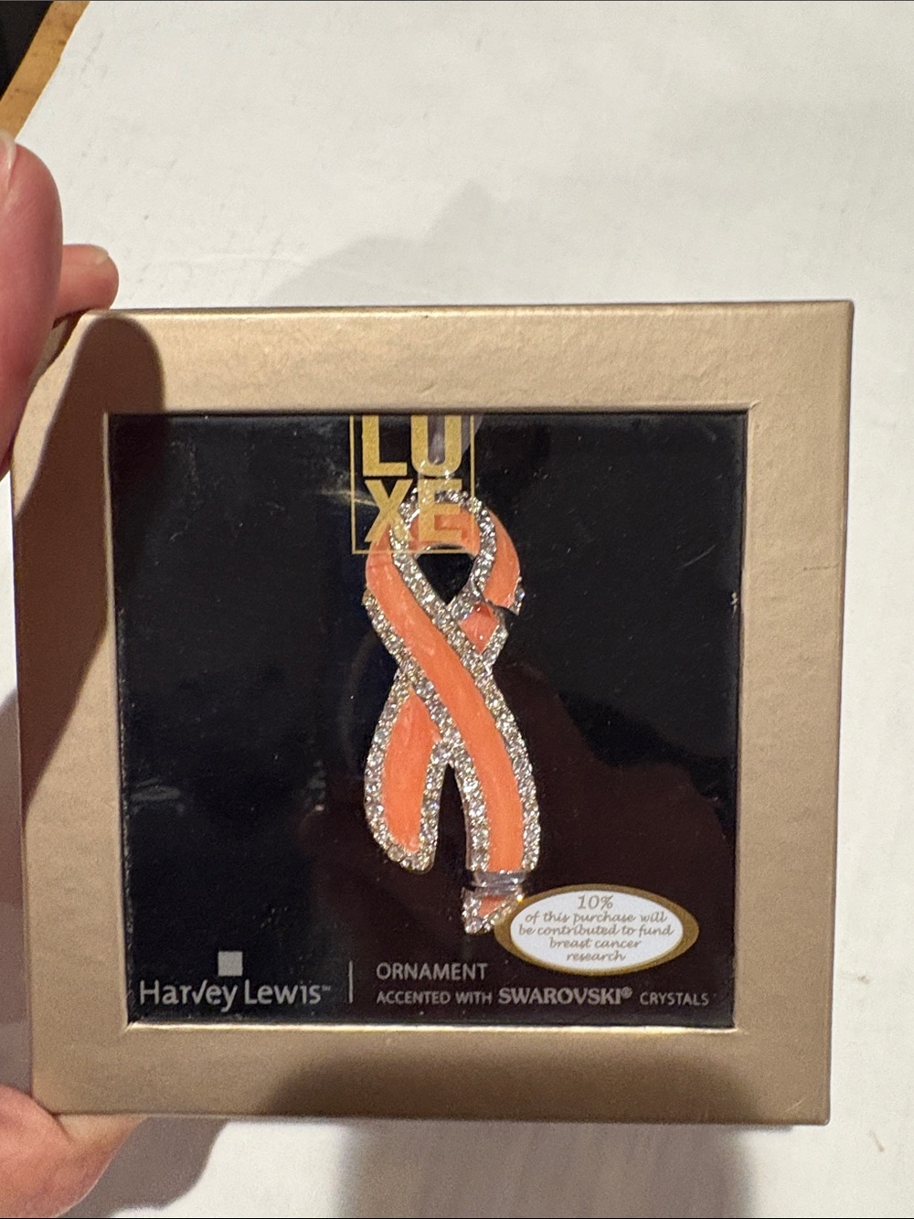 Orange Ribbon Ornament with Swarovski Crystals